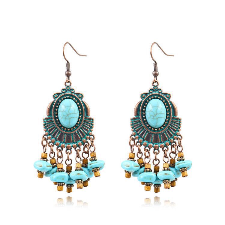 Wholesale Bohemian Plum Flower Turquoise Earrings